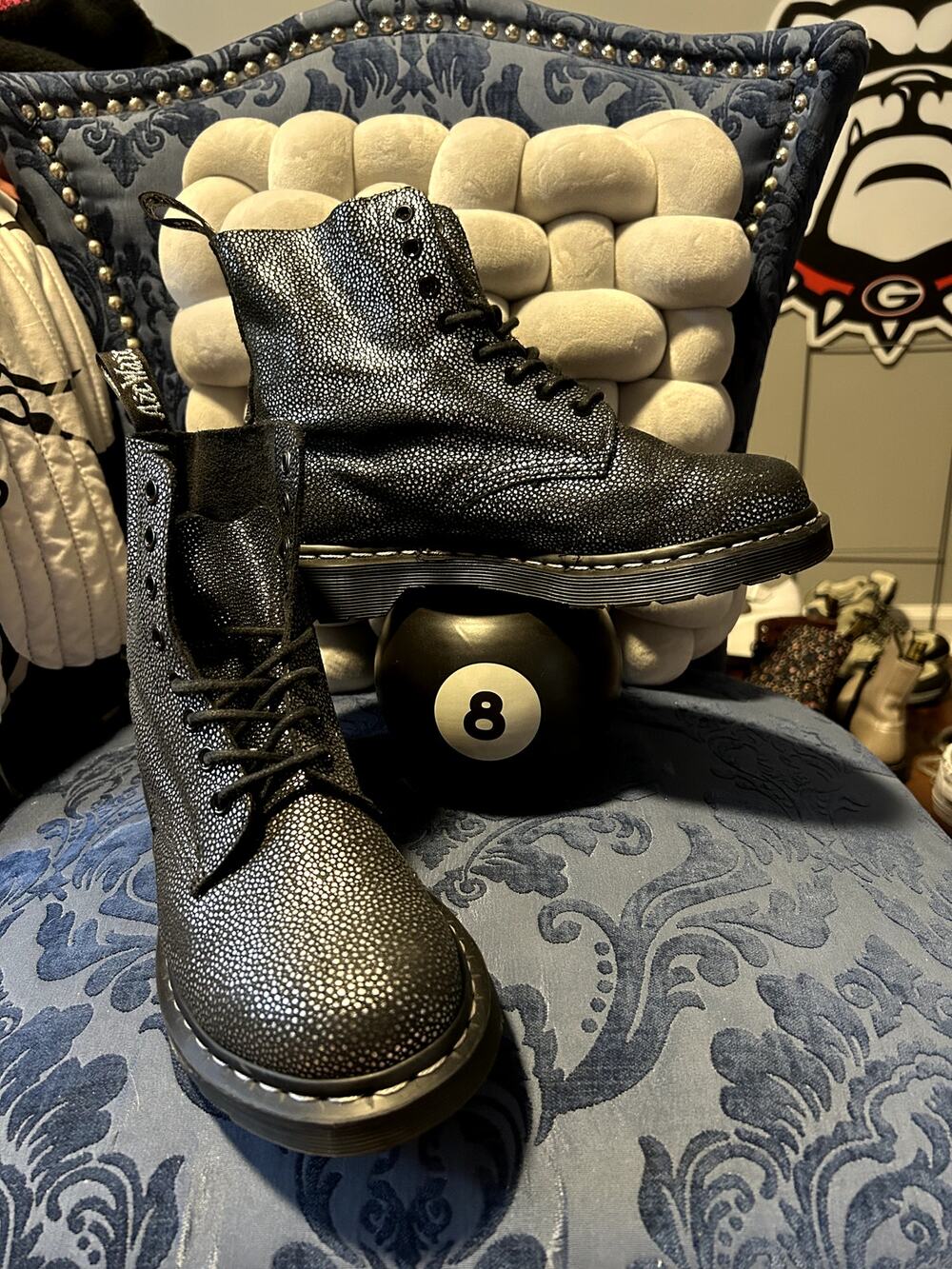 Dr Martens Black Silver Metallic Snake Print size 8/EU 39